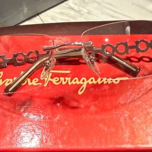 Salvatore Ferragamo Men's Rimless Glasses with Brown Temples and Silver Bridge